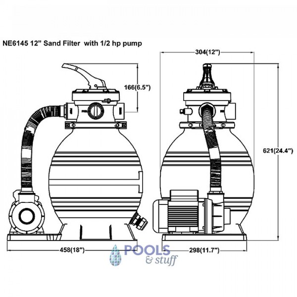 Sandman 12" Filter with 1/2 hp Pump - Dimensions