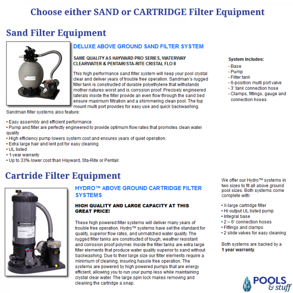 Add a Standard Sand or Cartridge Filter Package
